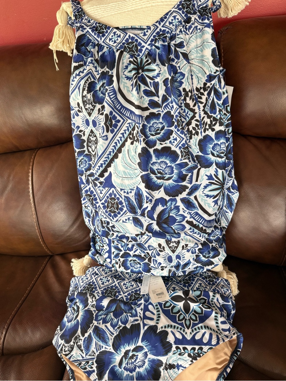 Cacique by Lane Bryant Blue and White Tropical Tankini Set